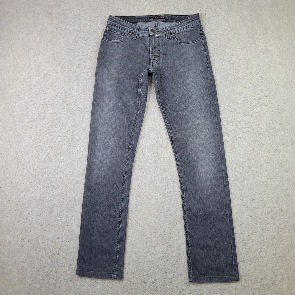 Nudie Jeans Slim Jim Mens 28x30 Charcoal Gray Slim Leg Stretch Denim Skinny Dark